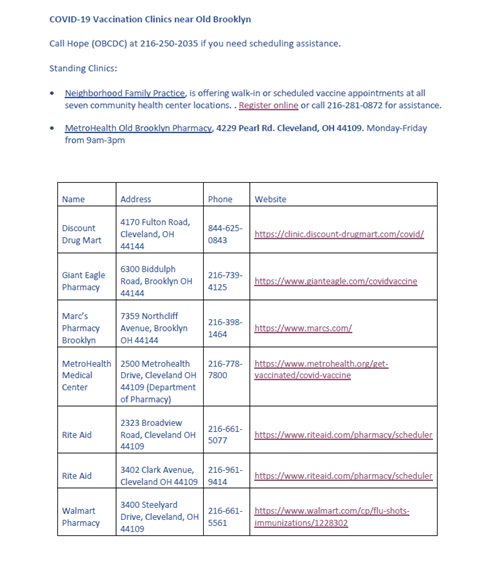 Old Brooklyn Vaccine clinics